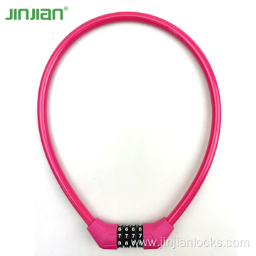 Colorful Combination Lock Bicycle Cable Lock Pink